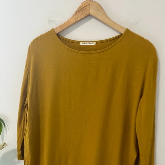 Black Crane Mustard Yellow Lagenlook Long Sleeve Dress Size Small - Picture 2 of 7